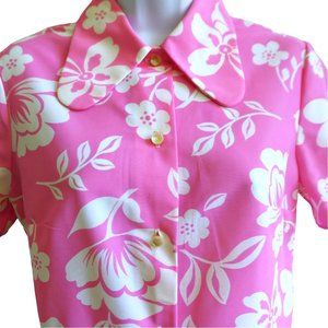 Vintage 60s St Michaels Nylon Hawaiian Shirt Beagle Collar Short Sleeve Mod S